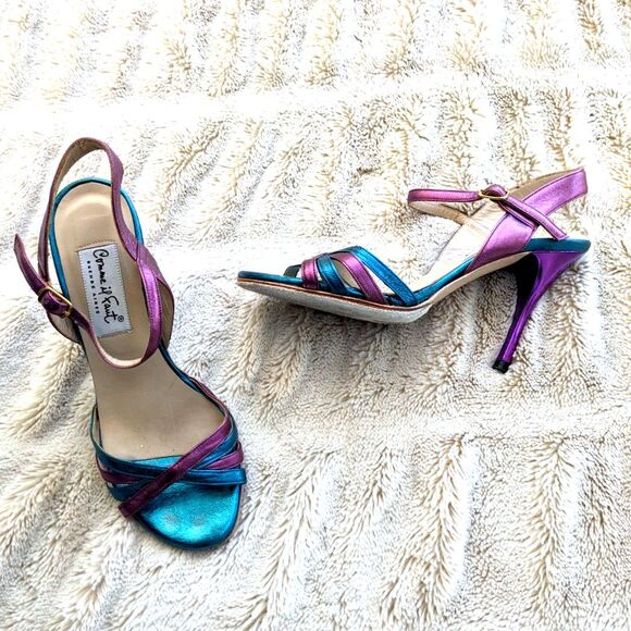 Comme Il Faut HANDMADE Argentinean Tango Metallic Leather Stiletto Sandals 5 1/2 - Picture 1 of 11